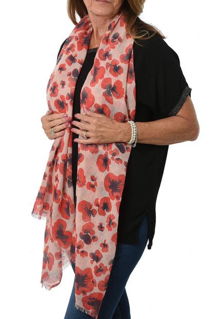 Red Poppy Floral Lightweight Scarf