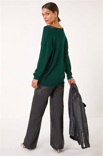 Hotfix Trim V-Neck Knit Jumper 16158528