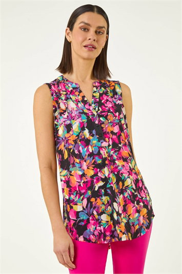 Black Abstract Print Stretch Vest Top