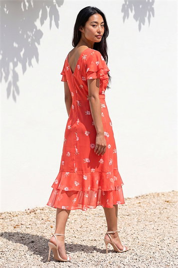 Petite Floral Chiffon Frill Tiered Midi Dress 14531422