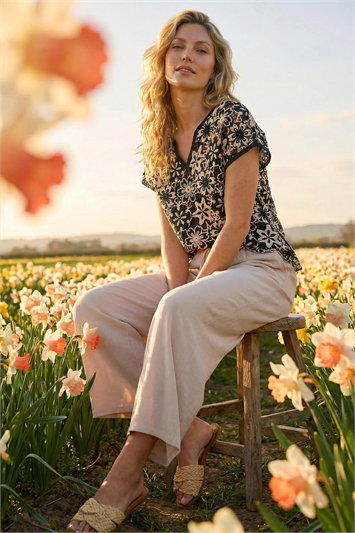 White Cropped Linen Blend Trouser