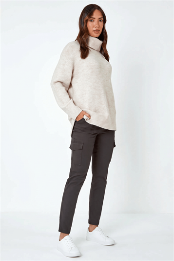 Grey Cotton Blend Cargo Stretch Jegging