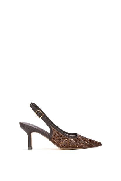 Black 'Leslie' Diamante Slingback Court Shoes With Low Kitten Heel