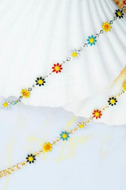 Metallic Colourful Daisy Sun Flower Indie Boho Daisy Floral Charms Summer Anklet