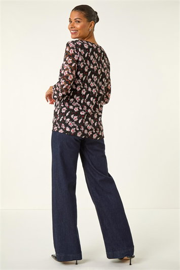 Floral Print Stretch Lace Top 19446608