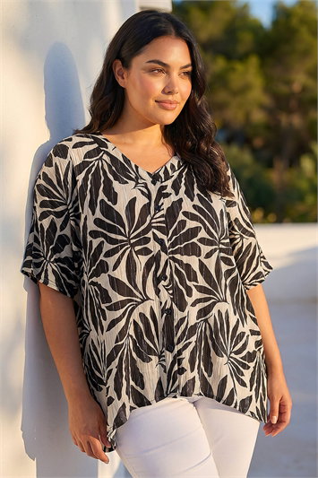 Black Curve Floral Asymmetric Blouse