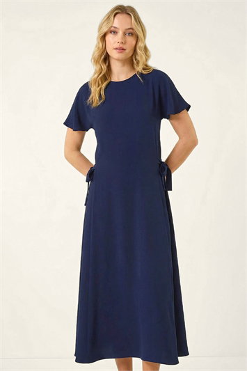Blue Side Tie Detail Midi Dress