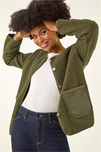 Green Fleece Front Pocket Jacket