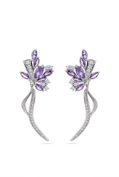 Purple Beautiful Floral Stem Earrings
