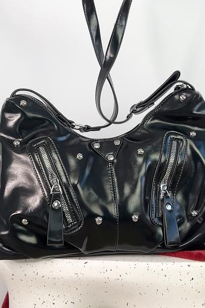 Pink Large Shoulder Bag With Zips And Studs