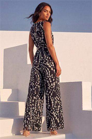 Brown Spot Pleat Neck Jumpsuits | Roman UK