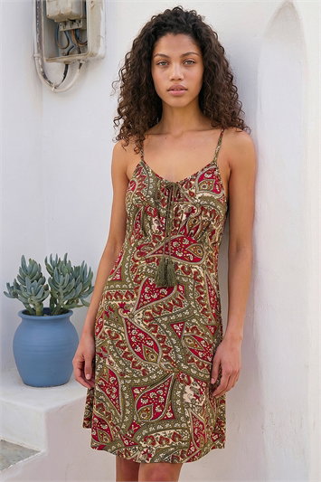 Petite Paisley Print Tassel Front Dress 14906440