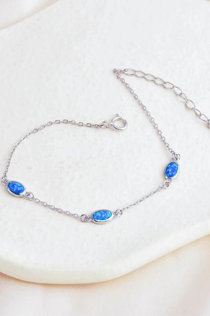 Metallic Sterling Silver Blue Opal Bracelet