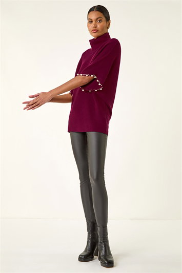 Red Faux Pearl Embellished Knit Jumper