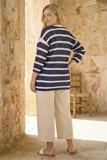 Curve Stripe Crochet Knit Cardigan 16332760