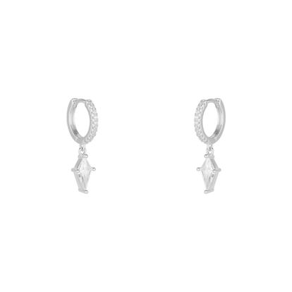 Metallic Sterling Silver Triangle Pave Spike Hoop Earring