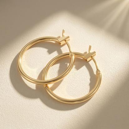 Metallic Small Plain Gold Plated Hoop Earrings