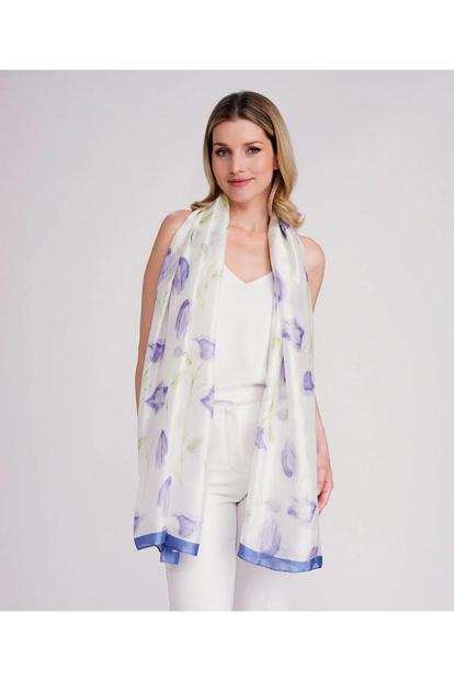 Blue Blossom - Satin Silk Scarf - Powder Blue