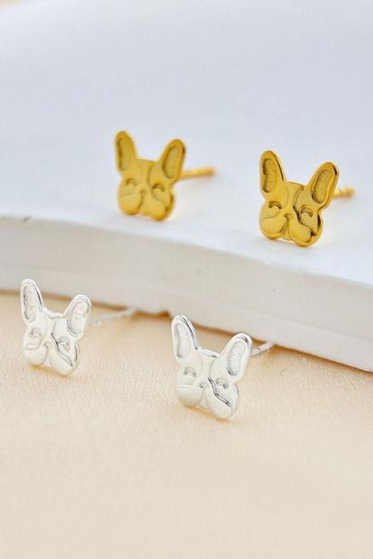 Metallic Sterling Silver French Bulldog Studs