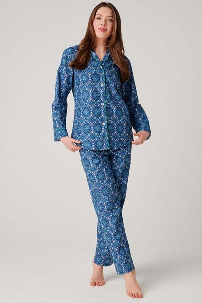 Blue "Marrakesh" Paisley Crisp Cotton Pyjama Set