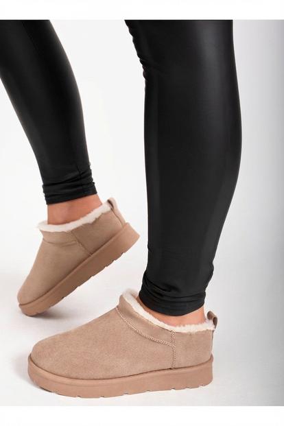 Brown Elvaya Faux Suede Fluffy Lined Ankle Boots