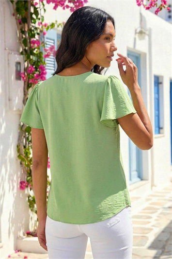 Frilled Sleeve Tie Front Top 20206856