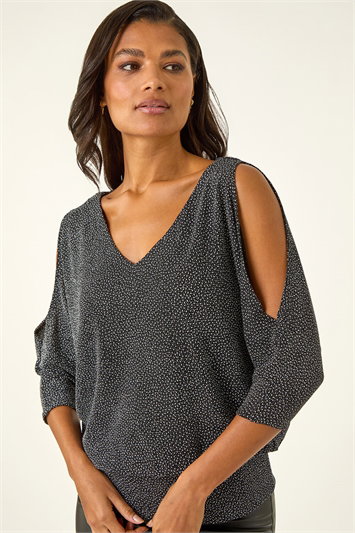 Metallic Sparkly V-Neck Blouson Top