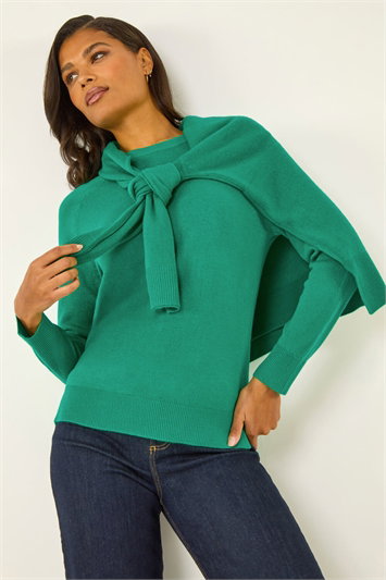 Green Plain Soft Crew Neck Jumper