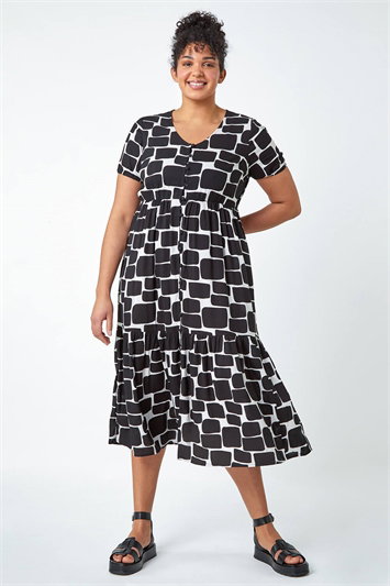 Curve Pebble Print Tiered Midi Dress 14498408