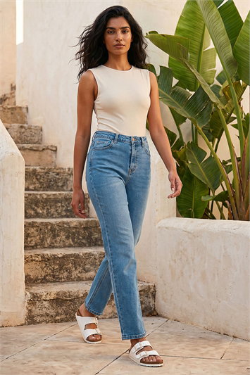 Blue Straight Leg Stretch Jean