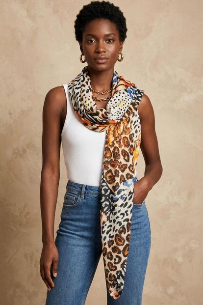 Multi Animal Print Lightweight Cotton Scarf