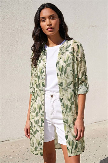 Green Floral Print Longline Blouse