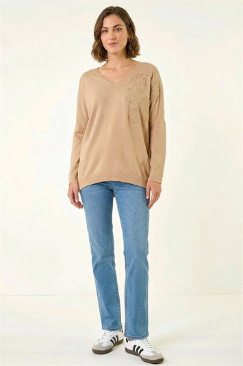 Floral Sequin V-Neck Knit Jumper 16223306