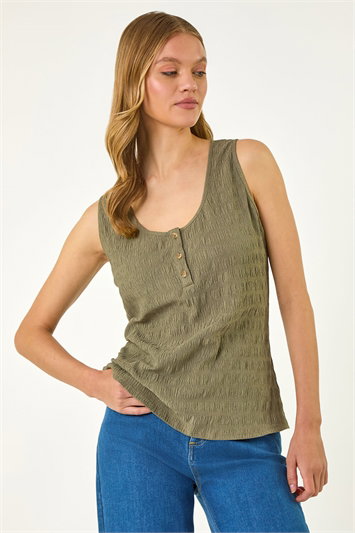 Green Buttoned Stretch Vest Top