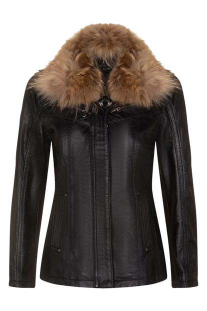 Black Womens Leather Parker Jacket - Arvada