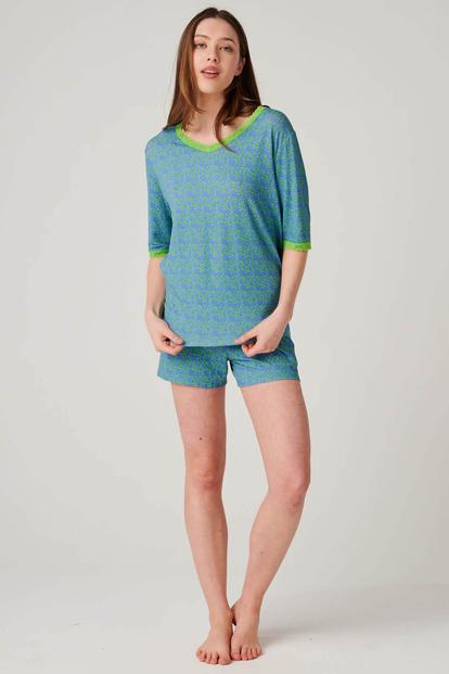Multi "Blooming Fabulous" Bamboo Lace Short Pyjama Set