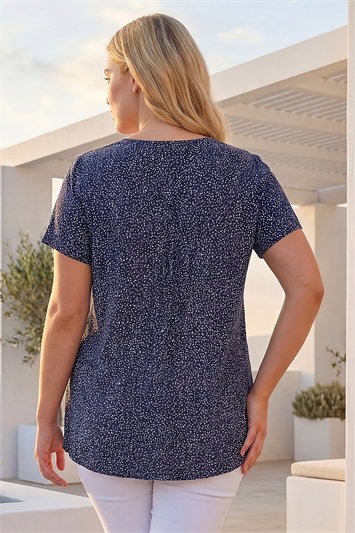 Curve Ditsy Spot Print V-Neck Stretch Top 19291260