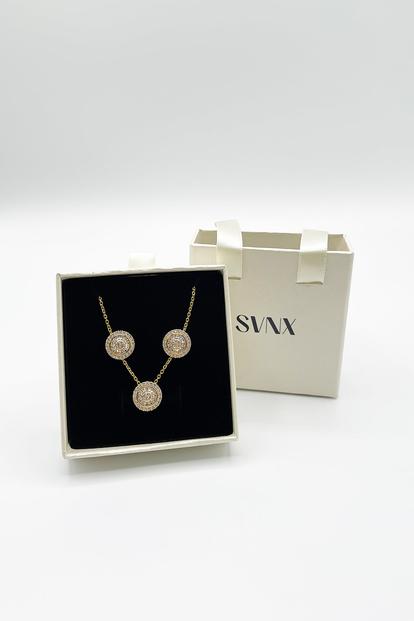Metallic Diamante Halo Necklace & Earrings Set