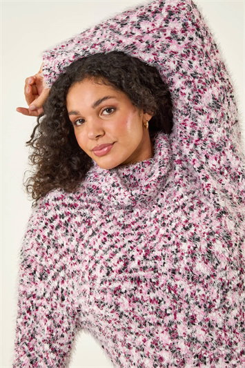 Purple Curve Fluffy Roll Neck Knit Jumper