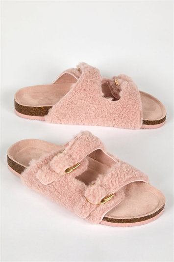 Faux Fur Double Buckle Slipper 26008872