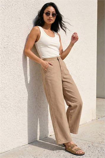 Brown Petite Stitch Detail Trouser