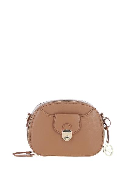 Black Real Leather Compact Crossbody Bag With Adjustable Strap