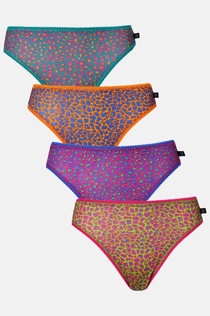 Multi Pack Of Four "Wild Cat" Bamboo High Leg Knickers