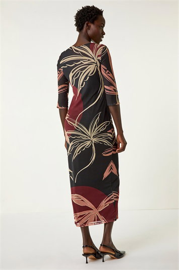 Palm Print Mesh Maxi Stretch Dress 14694208
