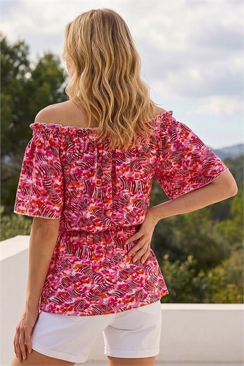 Abstract Print Bardot Top 20216972