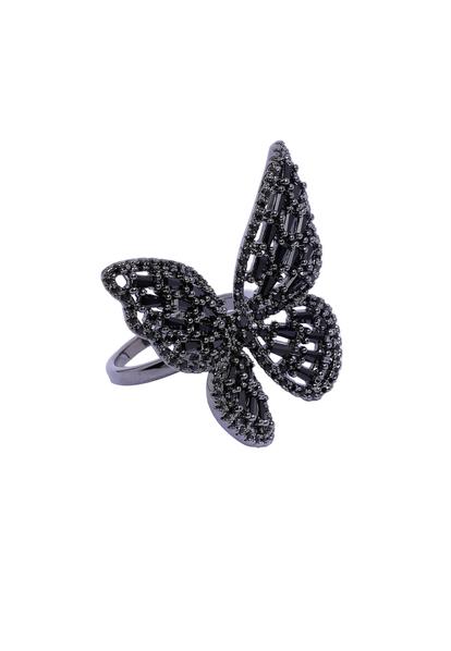 Black Contemporary Butterfly Ring - Free-Size