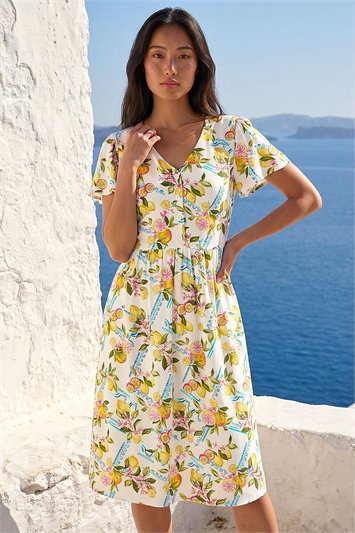 Petite Lemon Print Pocket Dress 14919238