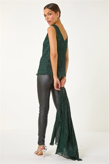 V-Neck Metallic Plisse Vest Top 19342934