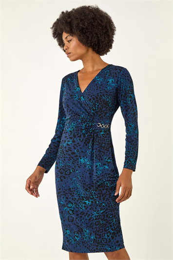 Blue Animal Print Chain Detail Dress
