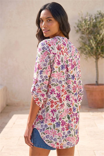 Floral Print Burnout V-Neck Top 19403172